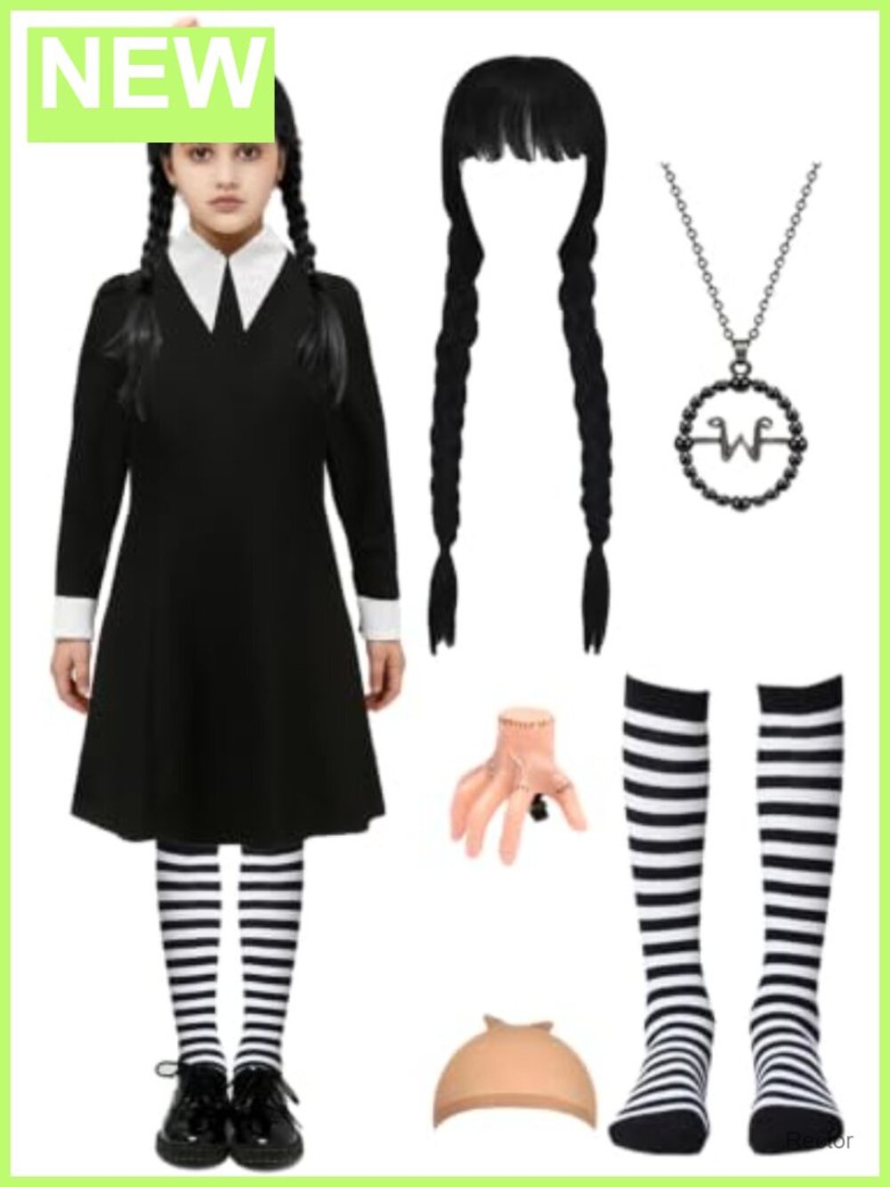 6pcs Girls Halloween Costume Kids Long Sleeve Black Cosplay Dress
